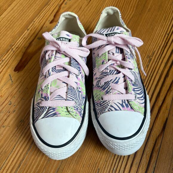 Converse All Star low top purple foliage low top girls platform sneakers SIZE 3 - Picture 2 of 8